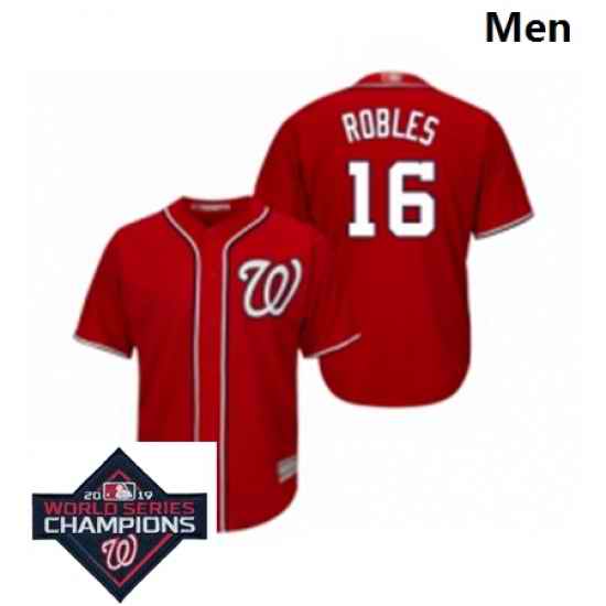 Mens Washington Nationals 16 Victor Robles Red Alternate 1 Cool Base Baseball Stitched 2019 World Series Champions Patch Jersey